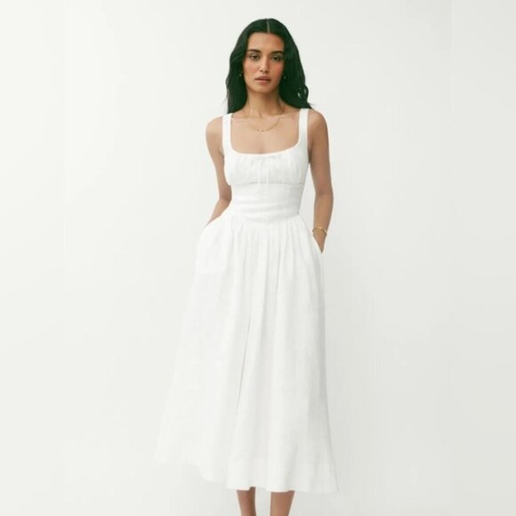 NEW Reformation Balia Linen Sleeveless Midi Dress in White | US 0 UK 4 - Picture 1 of 14
